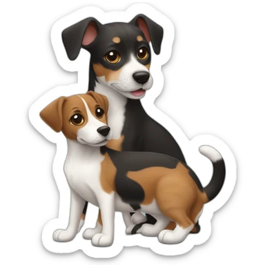 Black tabby cat and brown Jack Russell dog hugging sticker