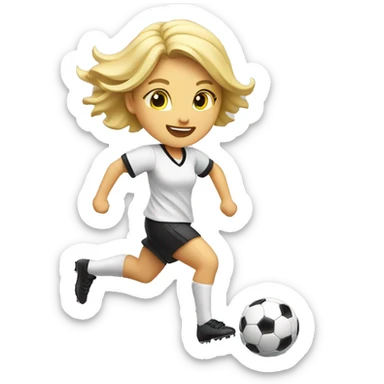 blond girl kicking a soccer ball in the air sticker