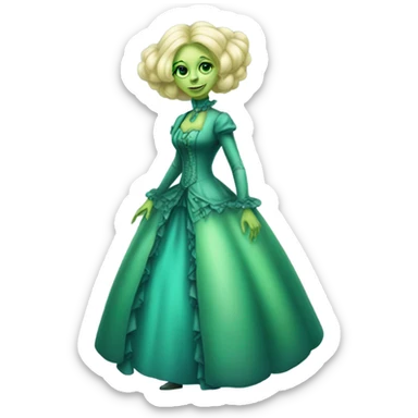 "green blonde alien woman" in cyan Victorian dress elegant, full body sticker