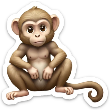 cinematic-macaque-realistic-full-body-sitting-emoji,-compact-muscular-frame-poised-on-a-rocky-outcrop,-short-curled-tail-resting-behind,-head-tilted-dramatically,-thick-dense-fur-in-warm-shades-of-brown-and-grey,-expressive-eyes-filled-with-intelligent-curiosity,-simplified-yet-realistic-focused-features,-highly-detailed,-glowing-with-an-almost-sarcastic-glow sticker