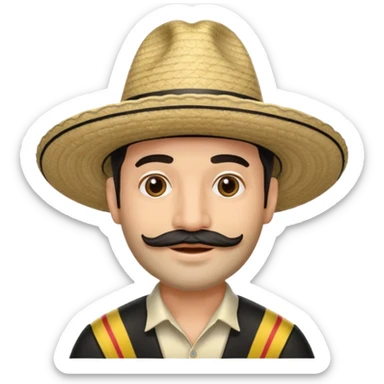 A happy fair skinned Colombian man with some facial hair wearing a black and beige stripped Colombian sombrero sticker