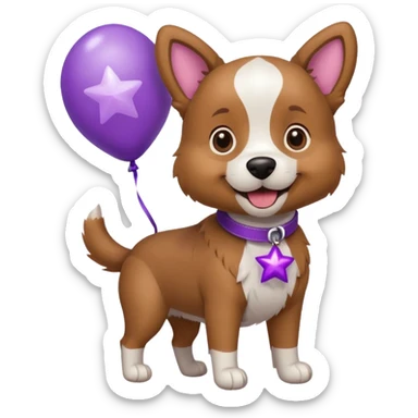 Dog hold purple star balloon sticker