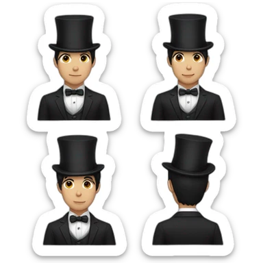 Half body young man white bow white tie, black suit and top hat, black hair  sticker