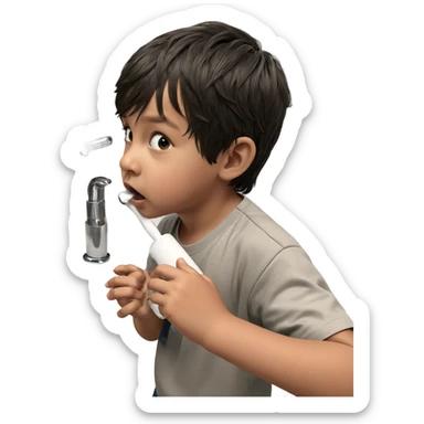 boy at sink looking up sticker