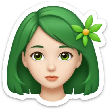 brunette girl with green color hairclip sticker
