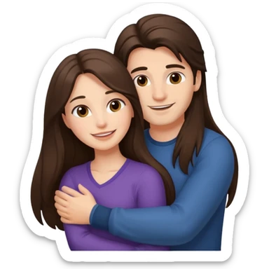 A happy boyfriend and girlfriend hug. She is brunette sexy with long hair  sticker