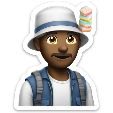 Man with bucket hat and pile of sugar  sticker