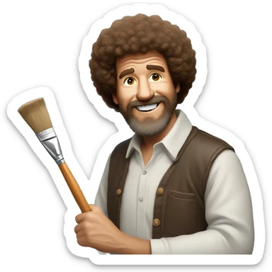 bob ross with a paintbrush sticker