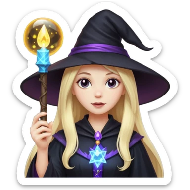 dark witch girl with long blonde hair and magic light stick sticker