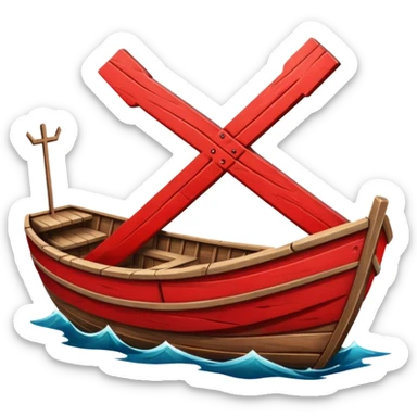 a boat with a big ex over it  sticker