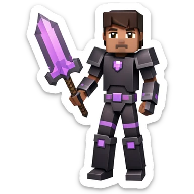 Minecraft character with netherite armor full body, blocky black armor set sticker