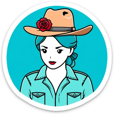 Denim cowgirl hat with red roses around the brim sticker