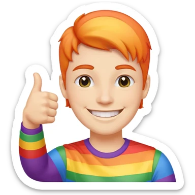 person with LGBTQ pride elements holding both thumbs up sticker