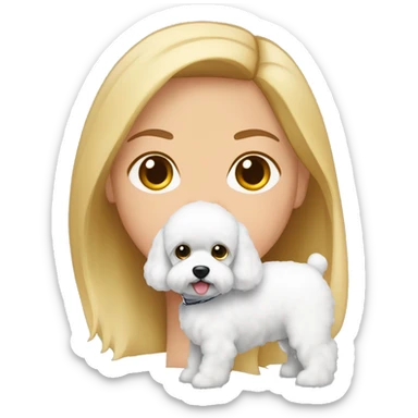 mujer piel blanca cabello rubio con perro bichon blanco sticker