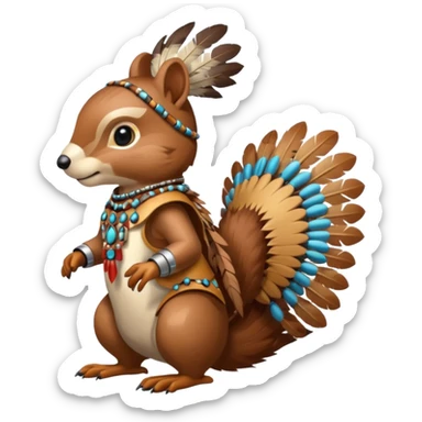 Full Robotic squirrel wearing native American regalia with feathers and beads sticker