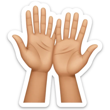 Face with person giving themselves a high five. hands should be touching with visual showing a clap sticker
