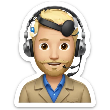 a sales agent with headphones and beard blonde hair smile sticker