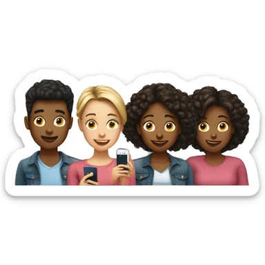 several young people looking at their cell phones sticker