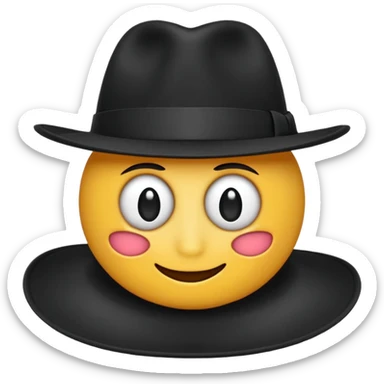 Black fedora hat with wide brim and ribbon, realistic, isolated, transparent background, emoji style sticker