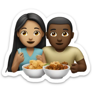 Interracial couple eating Chinese  sticker