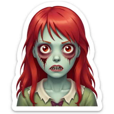 long red hair zombie girl with bangs sticker