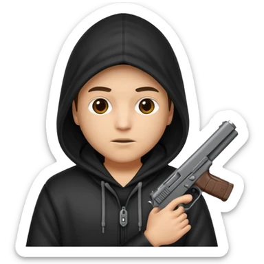Una persona encapuchada con una pistola que no se ve a la cara sticker