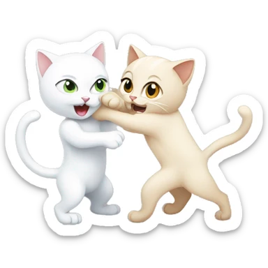 A white cat and a brown cat fighting sticker