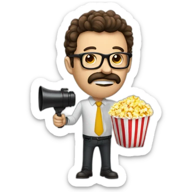 The director eats Popcorn and holds a megaphone, funny glasses sticker