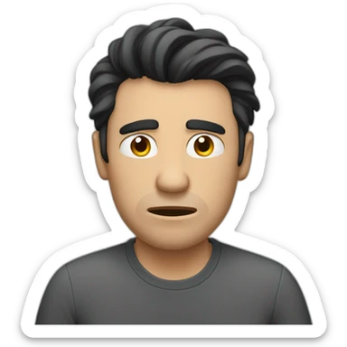 stressed man with dark hair that sticks up sticker