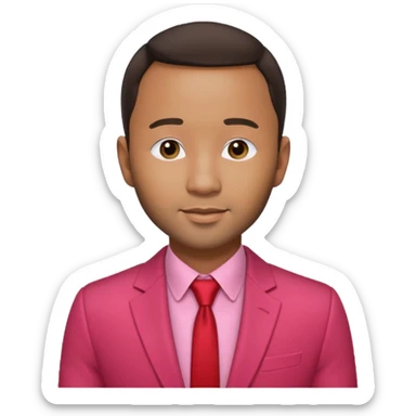 John Legend with dark brown hair, red and pink suit sticker