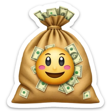 a sack of money in front of a billboard advertisement sticker