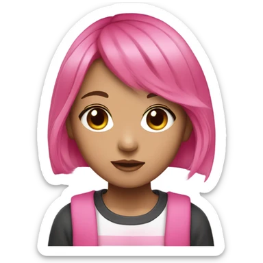  Korean young girl, hot pink split-dyed hair sticker