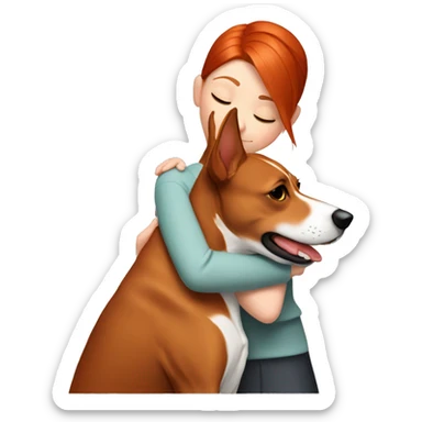 Red-haired girl hugs Basenji sticker