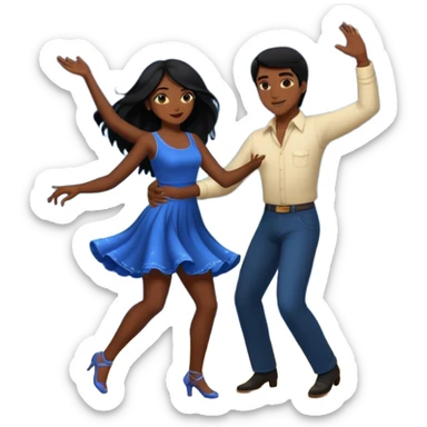 Dark long-haired woman with short, dark haired man dancing under the stars with love sticker