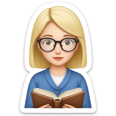 girl reading a book with glasses sticker