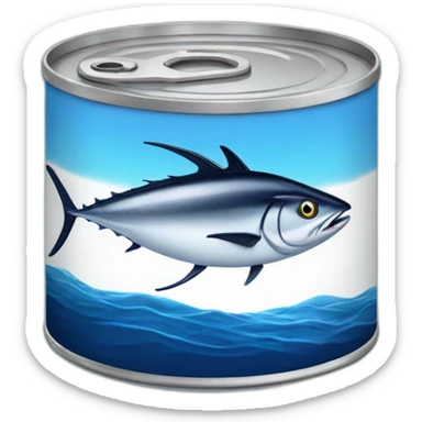 Realistic small can of tuna showing a blue sailling boat on a sea background sticker