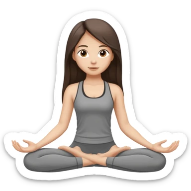 a brunette girl doing yoga, she is wearing a grey fit and she has dark brown long, straight and loose hair.  sticker