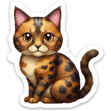 Cinematic Noble Tortoiseshell Cat Portrait Emoji, Poised and dignified, showcasing a luxurious, mottled fur of rich browns and blacks, with elegantly arched whiskers and a determined yet gentle expression, simplified yet meticulously detailed, glowing with a subtle, regal radiance, high shine, embodying quiet nobility and refined charm, soft glowing outline, capturing the essence of a sophisticated tortoiseshell cat exuding quiet authority! sticker