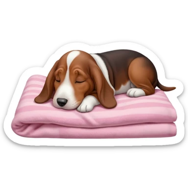 A baby basset hound sleeping on a baby pink blancket sticker