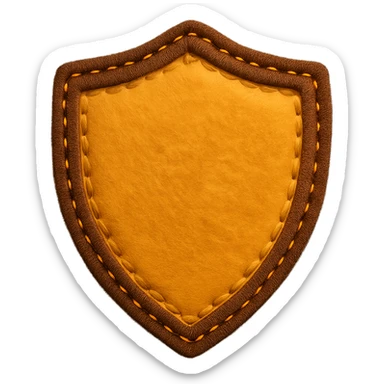 <StylePrompt>
  <Name>Felt Appliqué Plush Style</Name>
  <Description>A soft, handcrafted look inspired by plush felt fabric with visible stitching and a padded 3D texture, rendered on a solid black background.</Description>
  <VisualProperties>
    <Material>Felt</Material>
    <Texture>Soft, fuzzy, with slight fiber detail</Texture>
    <Stitching>
      <Type>Thick thread</Type>
      <Color>Orange or slightly darker tone than fabric</Color>
      <Pattern>Uniform running stitch along outer edge</Pattern>
    </Stitching>
    <Padding>High, plush-like 3D depth</Padding>
    <Edges>Rounded corners</Edges>
    <ColorPalette>
      <Primary>Warm yellow/orange tones</Primary>
      <Accent>Brown or dark orange for facial features and outline</Accent>
      <Background>Black</Background>
    </ColorPalette>
  </VisualProperties>
  <Rendering>
    <Lighting>Soft, even studio lighting</Lighting>
    <Shadows>Subtle drop shadows for depth</Shadows>
    <Perspective>Flat front-facing, symmetrical if applicable</Perspective>
  </Rendering>
  <Applicability>
    <SubjectType>Any object, animal, or letterform</SubjectType>
    <OutputFormat>Icon, emoji, patch-style graphic</OutputFormat>
  </Applicability>
</StylePrompt>

{subject} = shield sticker