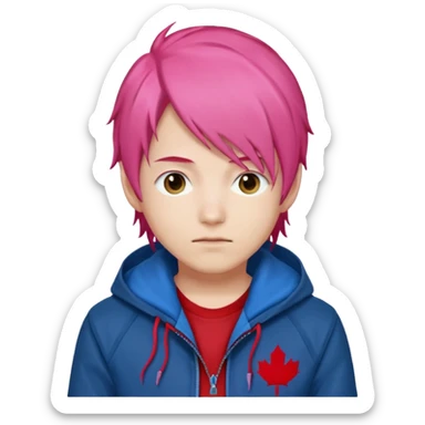 yuiji itadori jjk avec cheveux rose veste bleu capuche rouge sticker