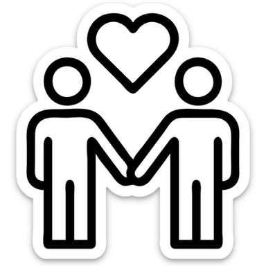 greyscale icon of two soulmates holding hands with a heart between them symbolizing love sticker