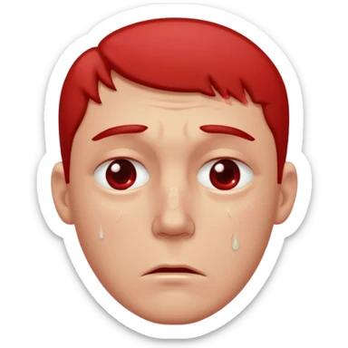 Man with a reddened, sad face, a tear flowing from his eye down his cheek sticker