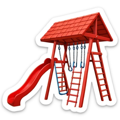 simple playground, red roof, one slide, swings, no background sticker
