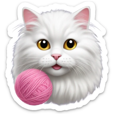 Realistic white cat playing with pink yarn sticker