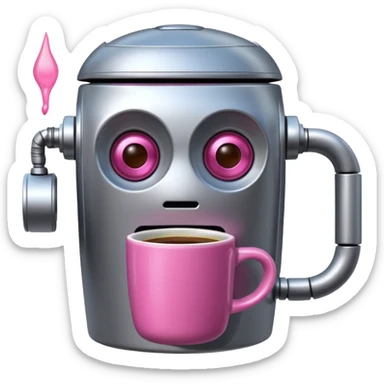 robot drink pink coffee sticker