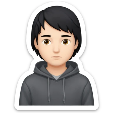 парень айтишник в капюшоне черные волосы, с темным фоном сзади в высоком качестве sticker