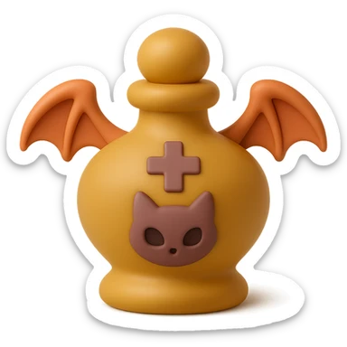 Create a mochi style gold goth potion bottle with a cat motif, soft and cute gothic look, no background. sticker