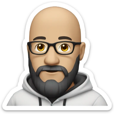 Bald man, white skin Color, with Glases with a thick black beard black hoodie sticker