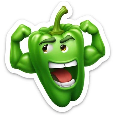 Upset green pepper flexing muscular arms sticker
